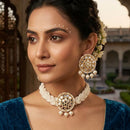 ZF Collection Elegant Mirror And Pearl Choker Necklace Set