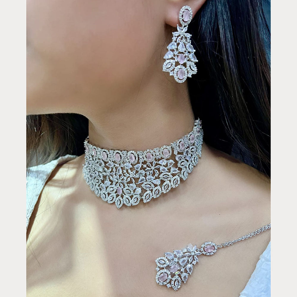 ZF Collection High Shine American Diamond Choker Necklace Set
