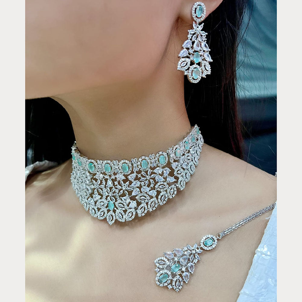 ZF Collection High Shine American Diamond Choker Necklace Set