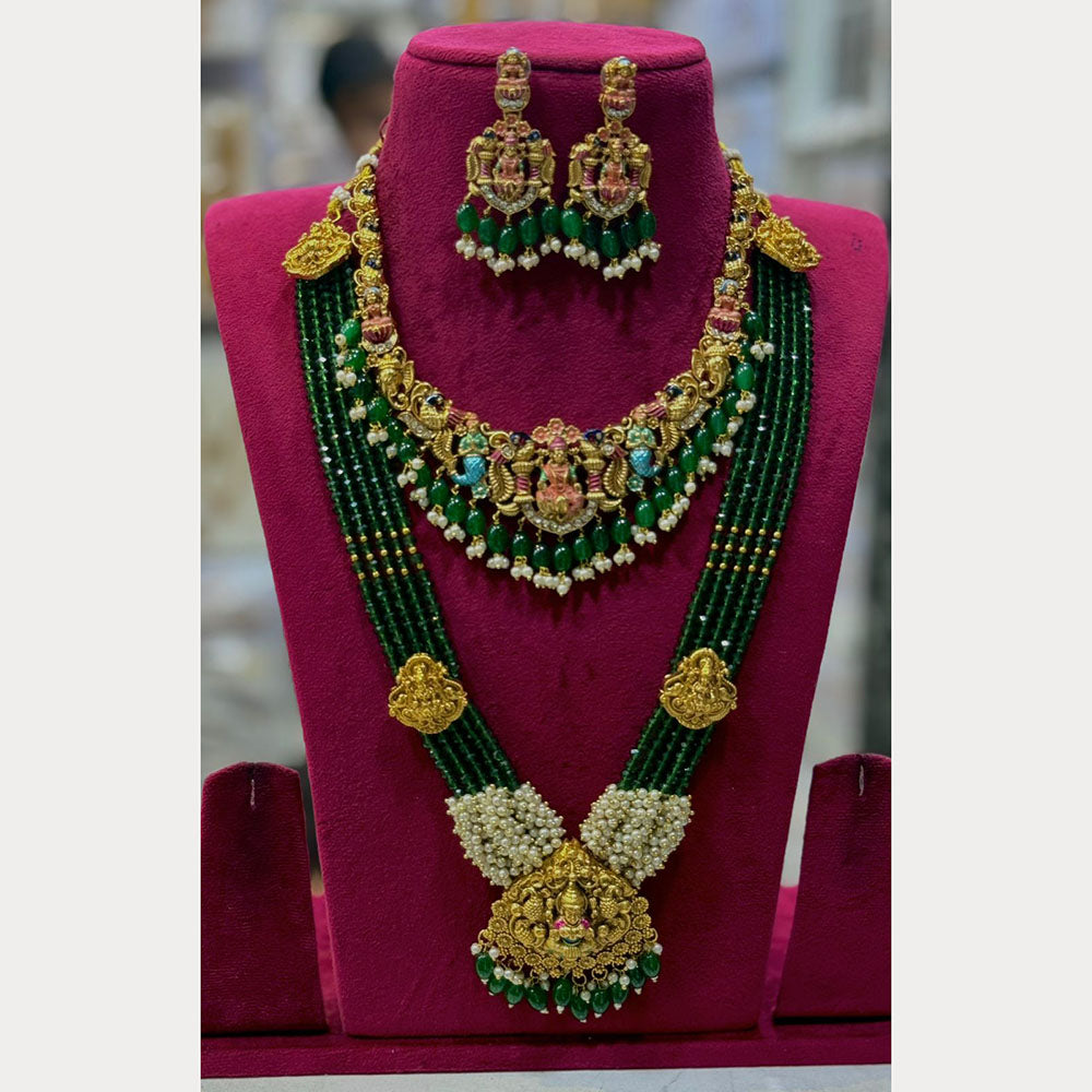ZF Collection Heritage Temple Style Pearl And Beads Double Necklace Set