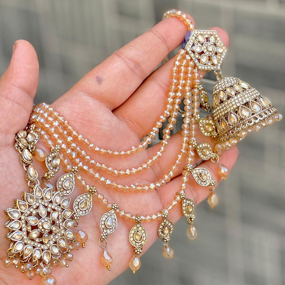 ZF Collection Royal Mirror And Pearl Jhumki Earrings with Maangtikka Set
