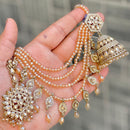 ZF Collection Royal Mirror And Pearl Jhumki Earrings with Maangtikka Set