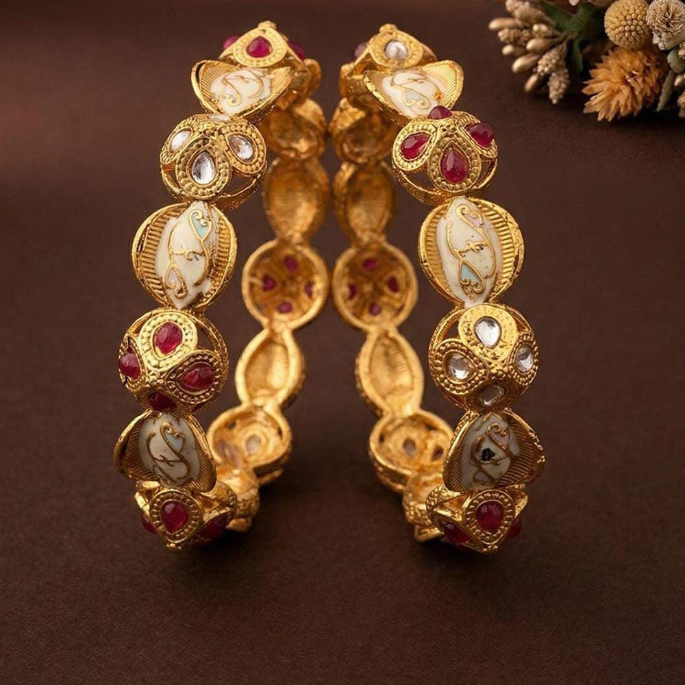 ZF Collection Designer Pota Stone Meenakari Bangles Set 