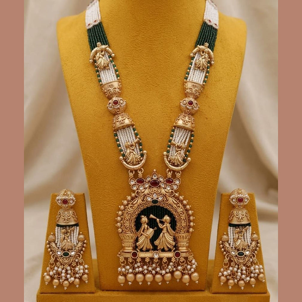 ZF Collection Royal Austrian Stone And Pearl Temple Long Necklace Set
