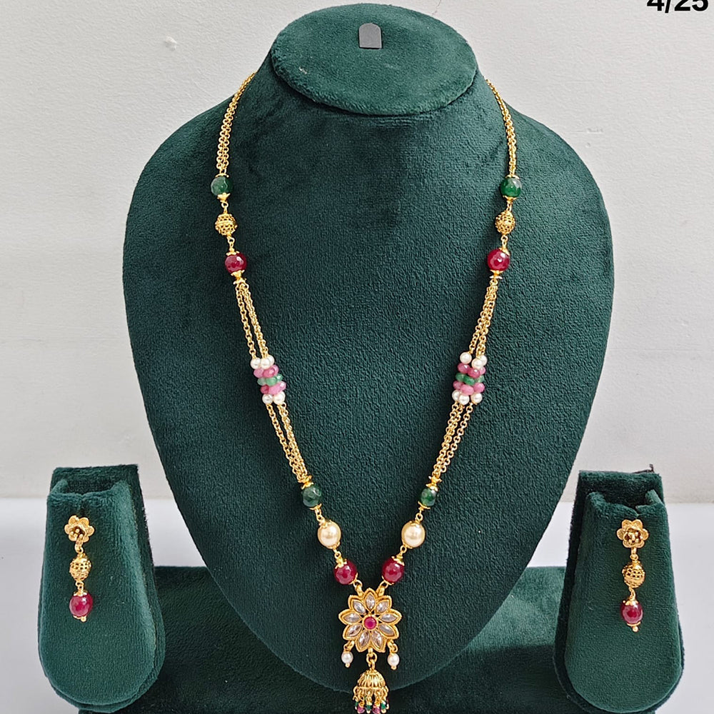 ZF Collection Traditional Pota Stone And Beads Long Necklace Set 