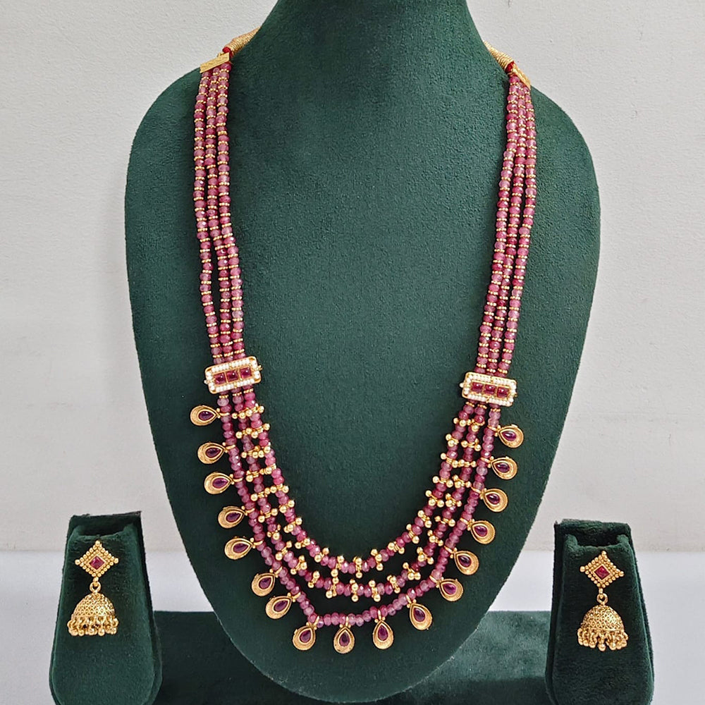 ZF Collection Traditional Pota Stone And Beads Long Necklace Set 