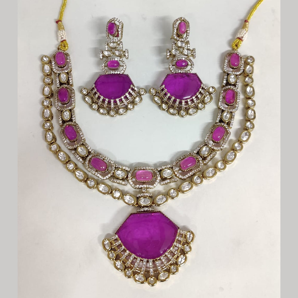 ZF Collection Festive Wear Polki Kundan Stone Necklace Set 
