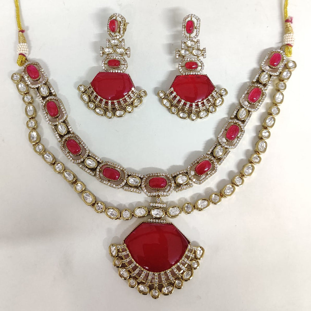 ZF Collection Festive Wear Polki Kundan Stone Necklace Set 