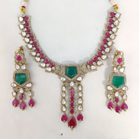 ZF Collection Festive Wear Polki Kundan Stone Necklace Set 