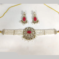 ZF Collection Festive Wear Polki Kundan Stone And Pearl Choker Necklace Set 