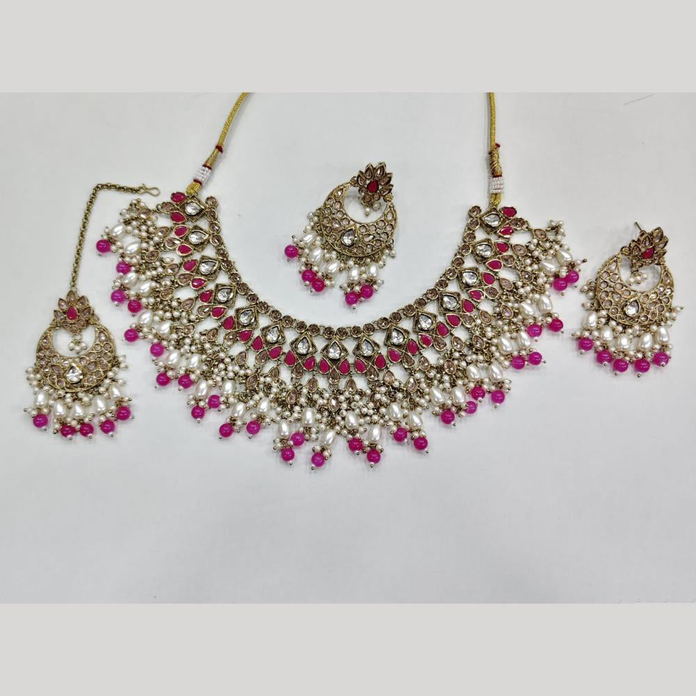 ZF Collection Glamorous Crystal Stone And Beads Necklace Set 