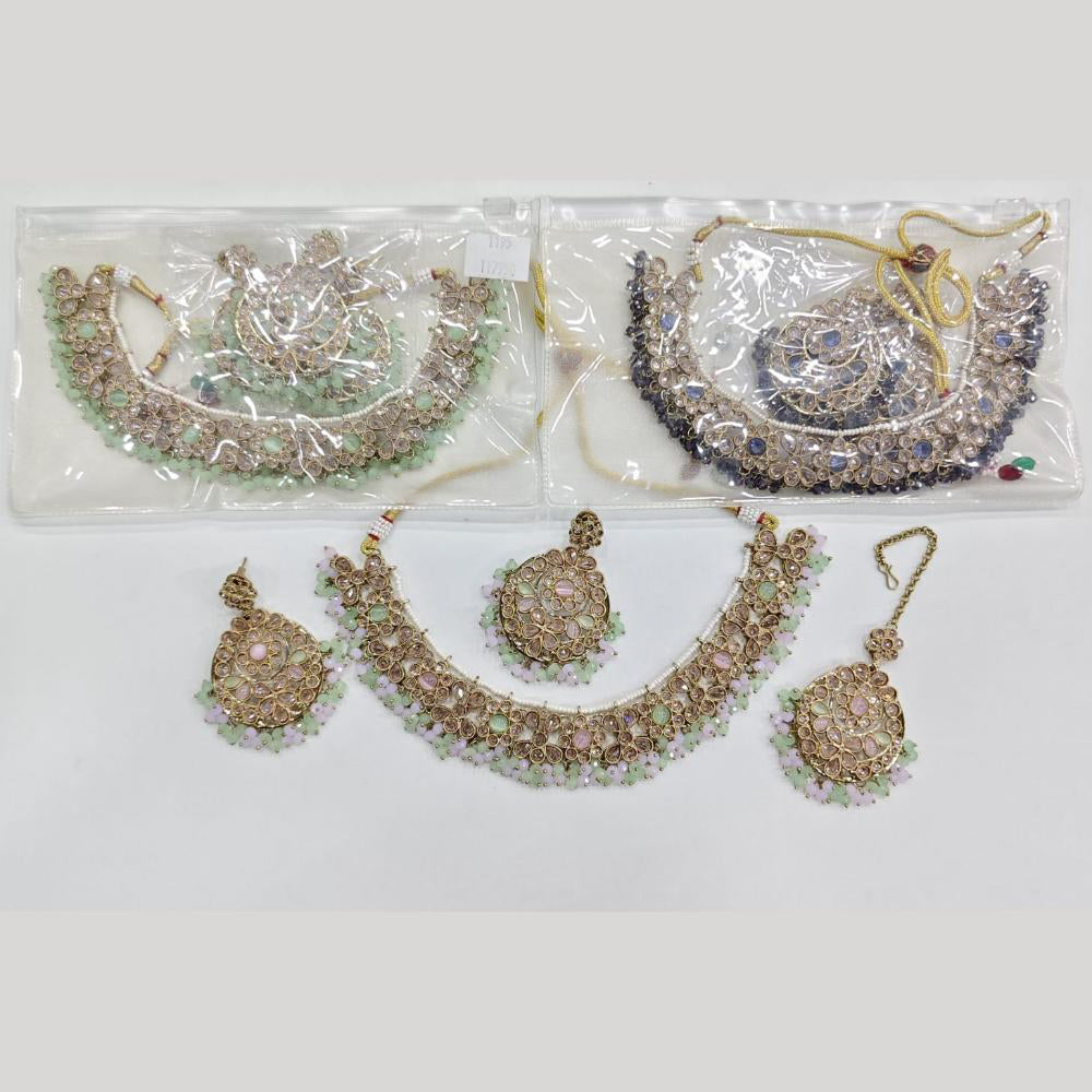 ZF Collection Glamorous Crystal Stone And Pearl Necklace Set 