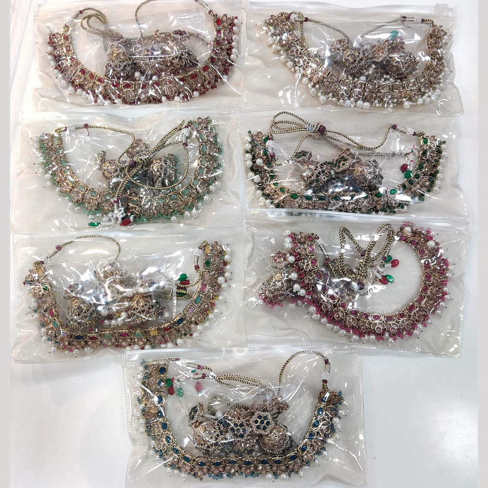 ZF Collection Glamorous Crystal Stone And Pearl Necklace Set