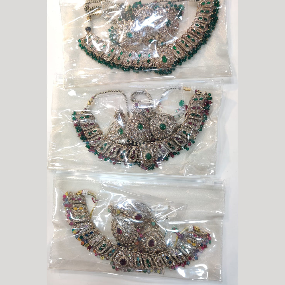ZF Collection Glamorous Crystal Stone And Pearl Necklace Set