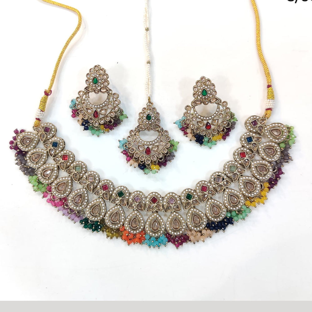 ZF Collection Glamorous Crystal Stone And Pearl Necklace Set