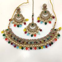ZF Collection Glamorous Crystal Stone And Pearl Necklace Set