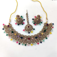 ZF Collection Glamorous Crystal Stone And Pearl Necklace Set