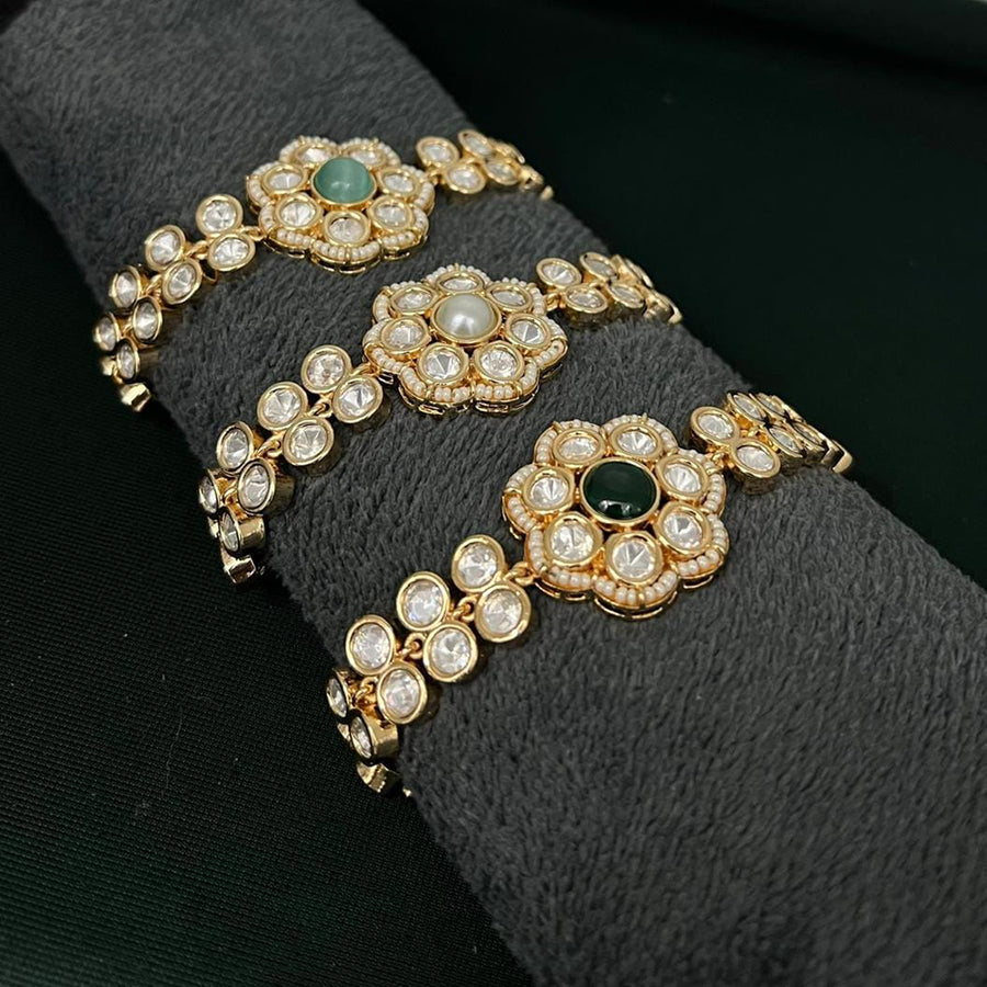 ZF Collection Designer Polki Kundan Stone And Pearl Bracelet
