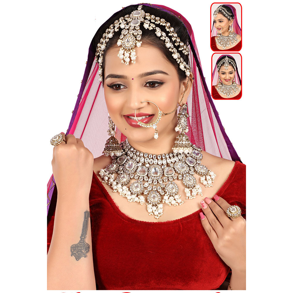 Shri Dwarkadhish Art Kundan Stone And Beads Semi Bridal Necklace Set