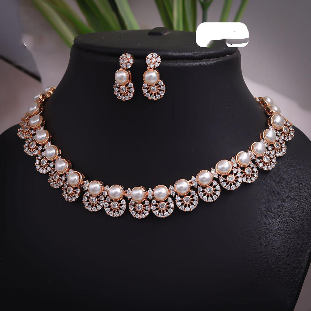 Ridhi Art Jewellery High-Polish Austrian Stone And Pearl Glam Necklace Set