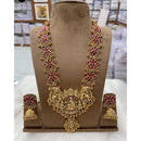 Ridhi Art Jewellery South Indian Pota Stone And Pearl Long Temple Necklace Set