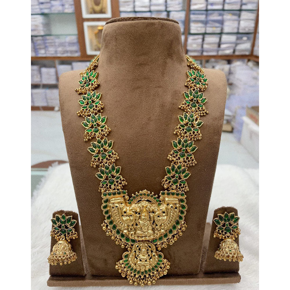 Ridhi Art Jewellery South Indian Pota Stone And Pearl Long Temple Necklace Set