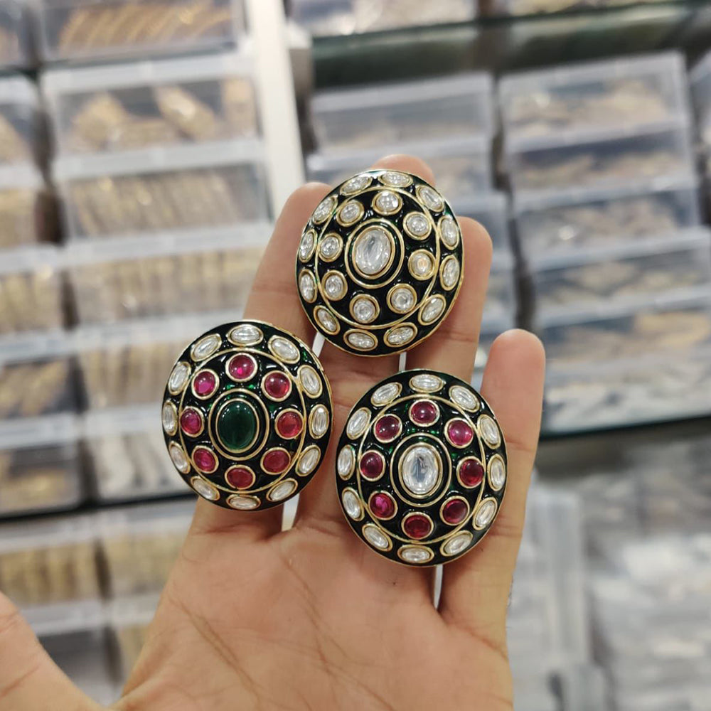 Ridhi Art Jewellery Traditional Pota Stone Meenakari Finger Ring