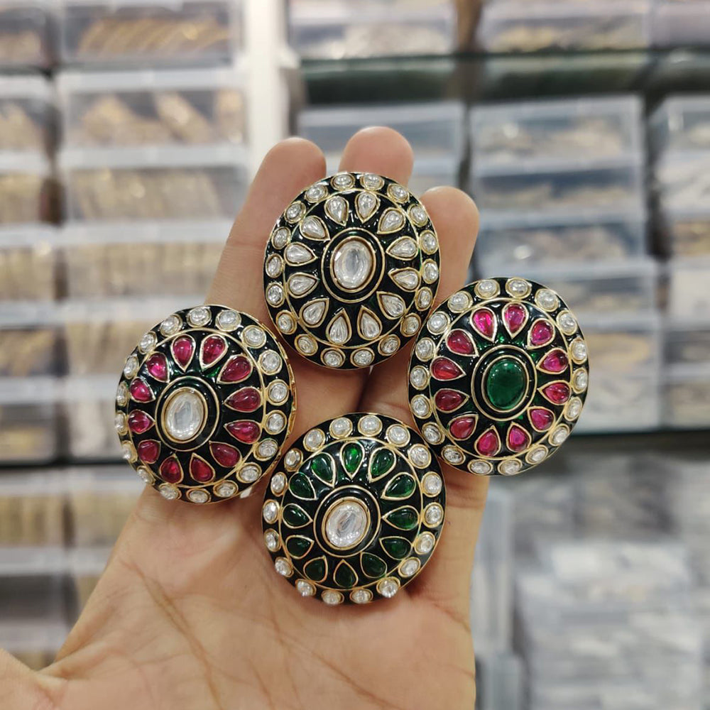 Ridhi Art Jewellery Traditional Pota Stone Meenakari Finger Ring