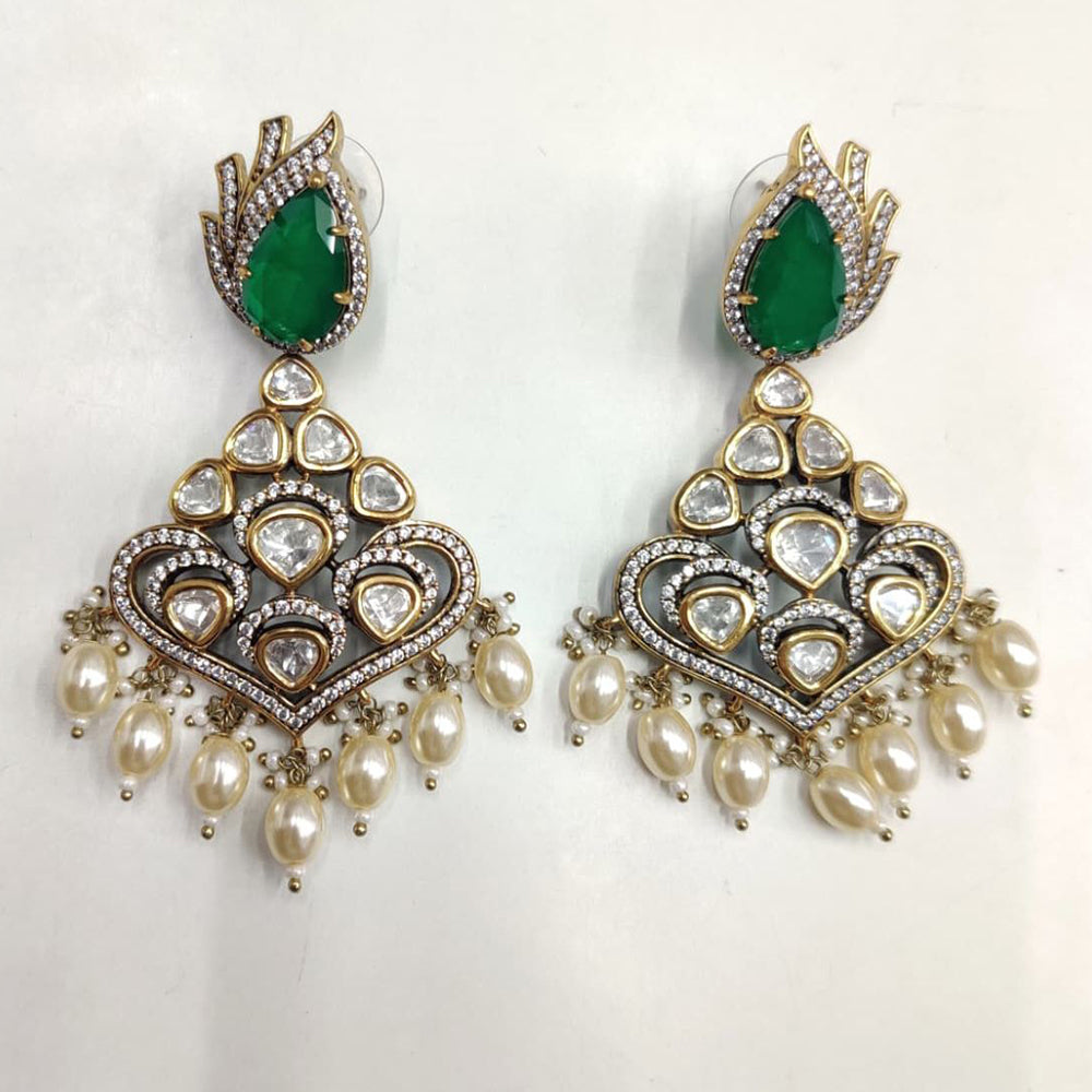 Ridhi Art Jewellery Pota Stone And Austrian Stone Pearl Designer Dangler Earrings