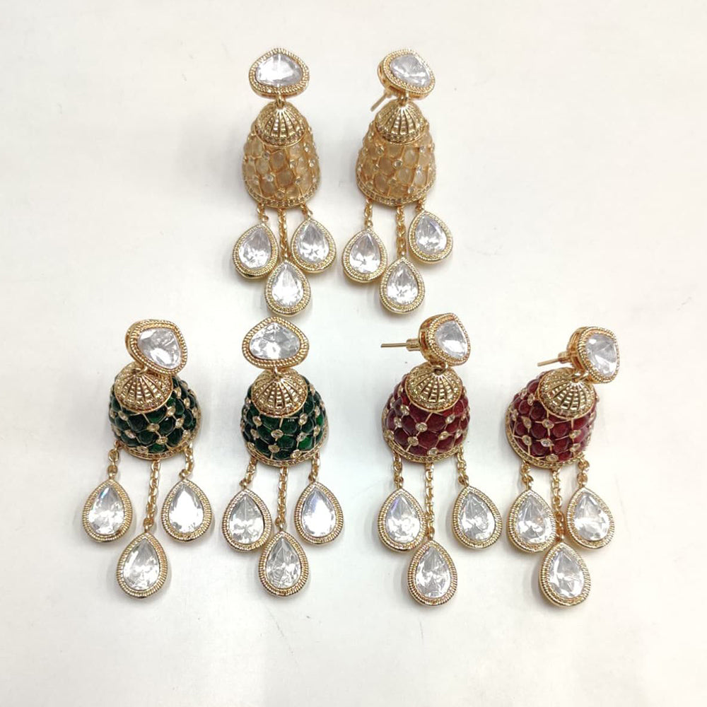 Ridhi Art Jewellery Heritage Style Polki Kundan Jhumki Earrings