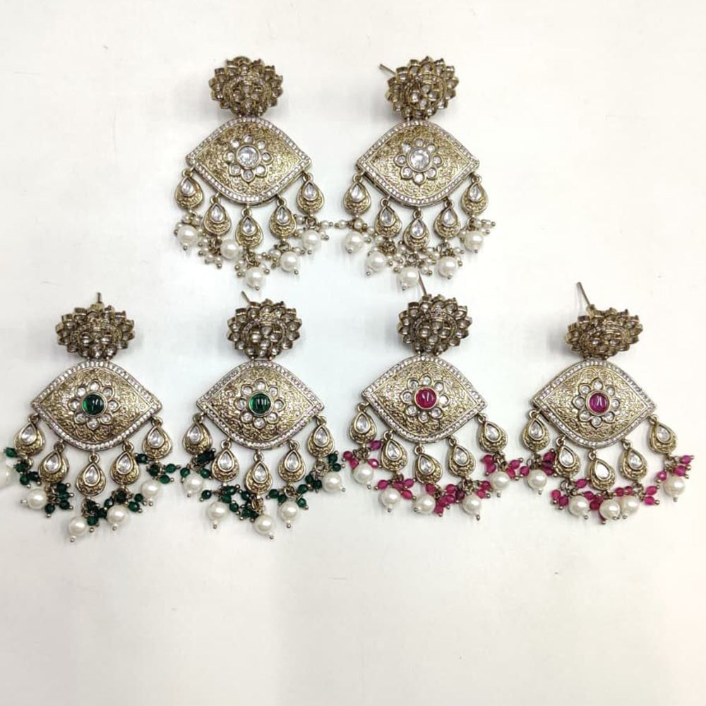 Ridhi Art Jewellery Heritage Style Polki Kundan Stone And Pearl Dangler Earrings