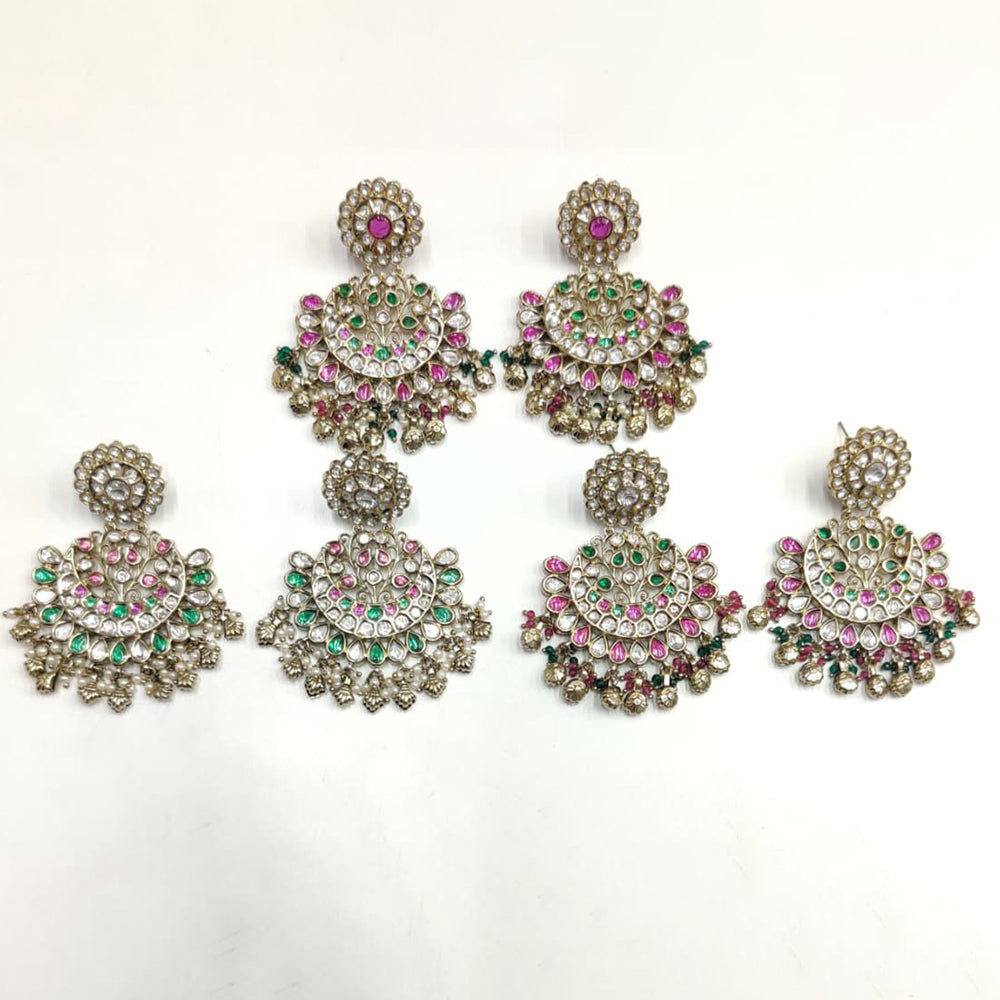 Ridhi Art Jewellery Heritage Style Polki Kundan Stone And Pearl Dangler Earrings
