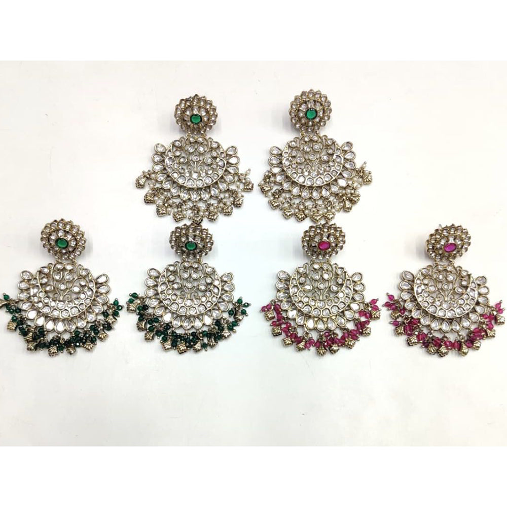 Ridhi Art Jewellery Heritage Style Polki Kundan Stone And Pearl Dangler Earrings