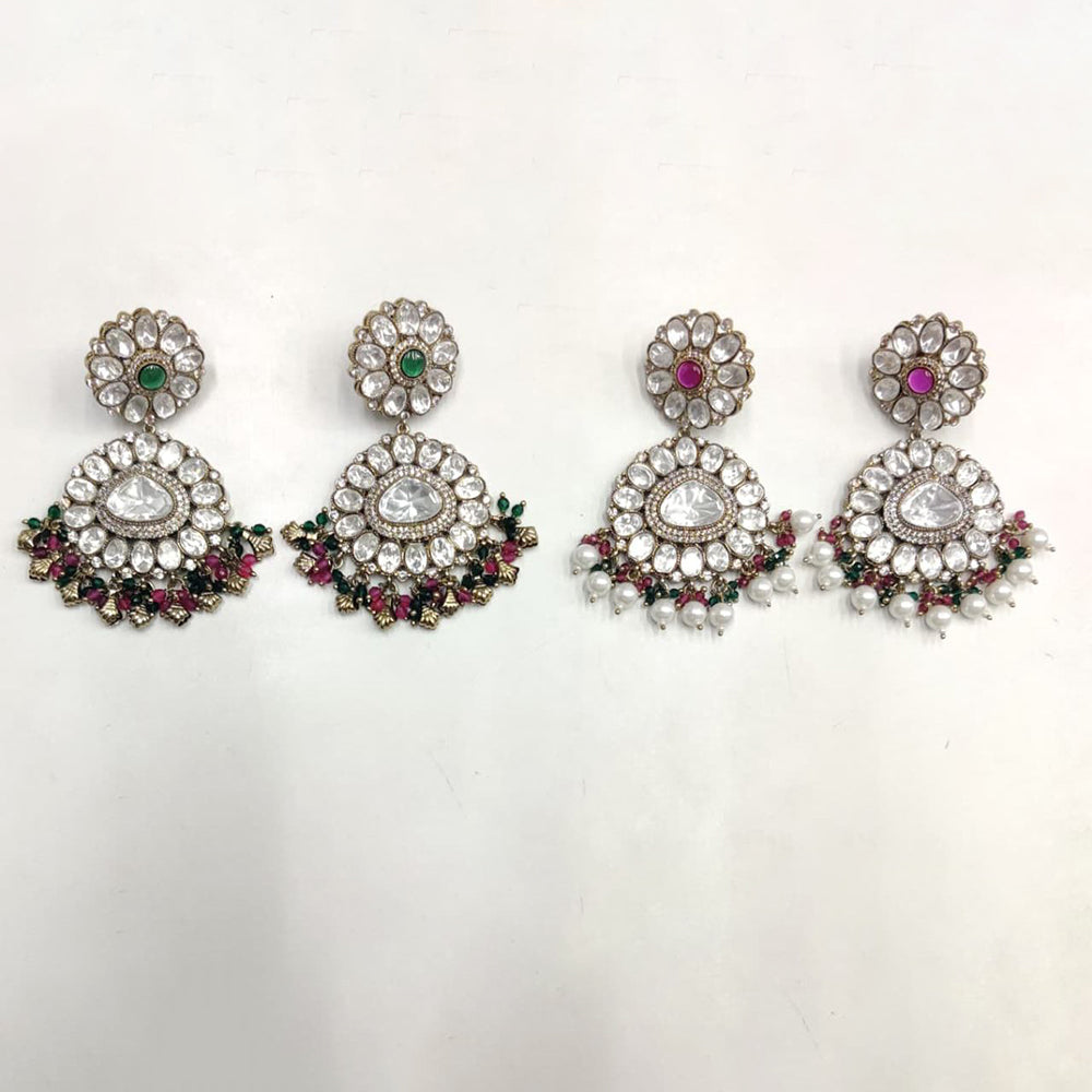 Ridhi Art Jewellery Heritage Style Polki Kundan Stone And Pearl Dangler Earrings