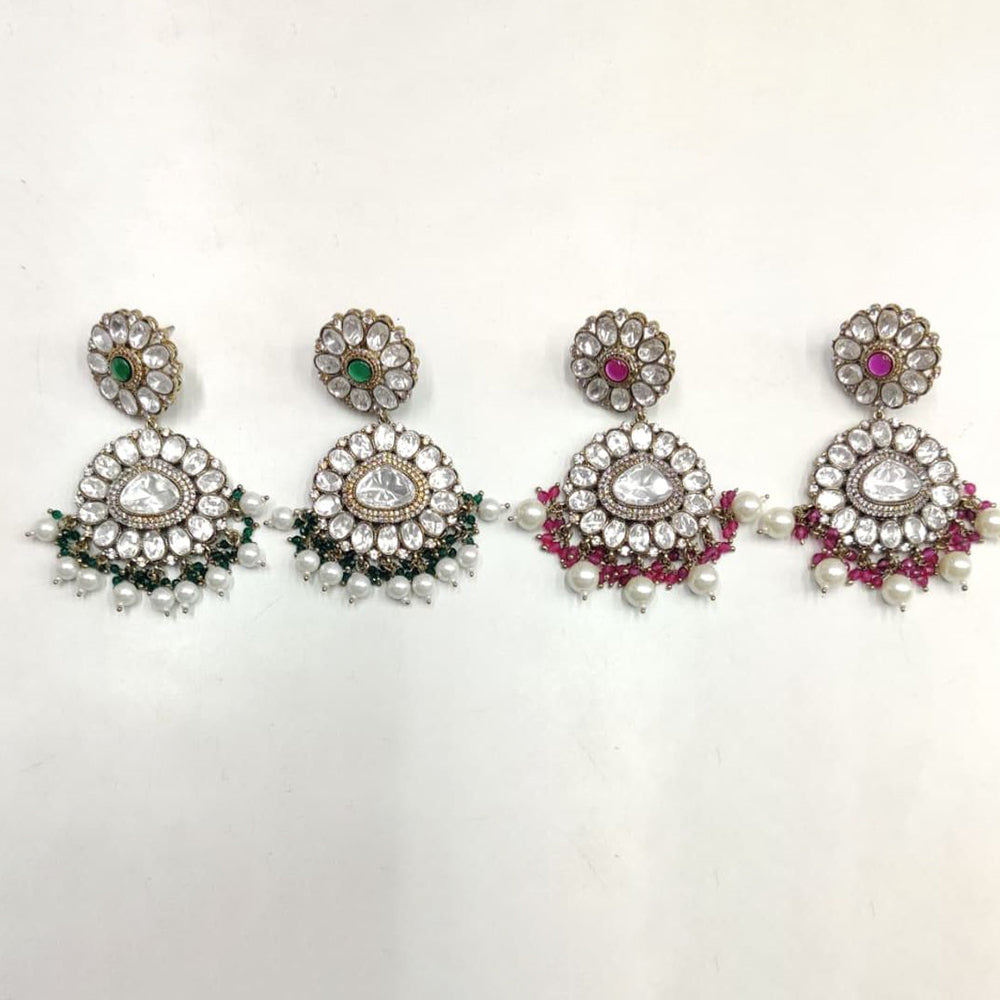 Ridhi Art Jewellery Heritage Style Polki Kundan Stone And Pearl Dangler Earrings