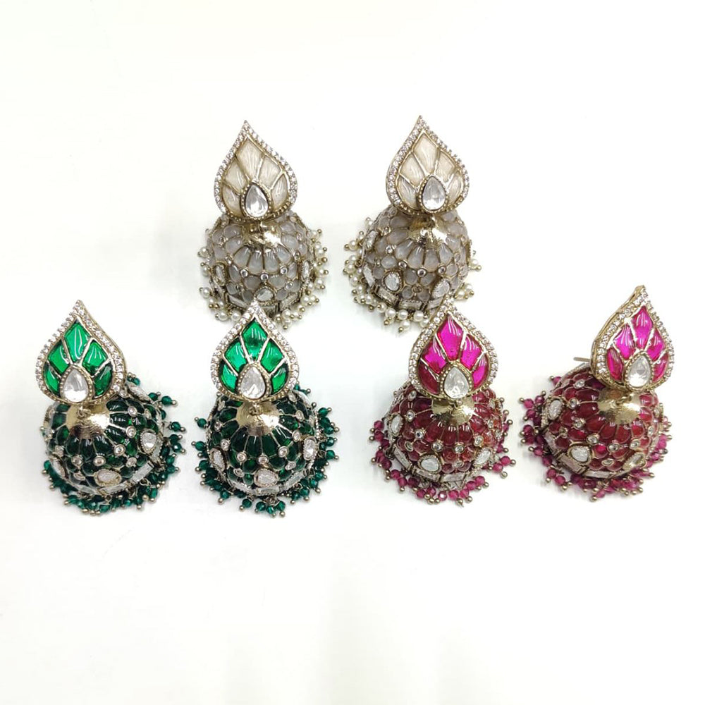 Ridhi Art Jewellery Heritage Style Polki Kundan Jhumki Earrings