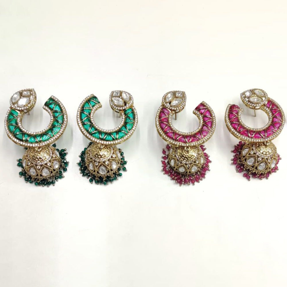 Ridhi Art Jewellery Heritage Style Polki Kundan Jhumki Earrings