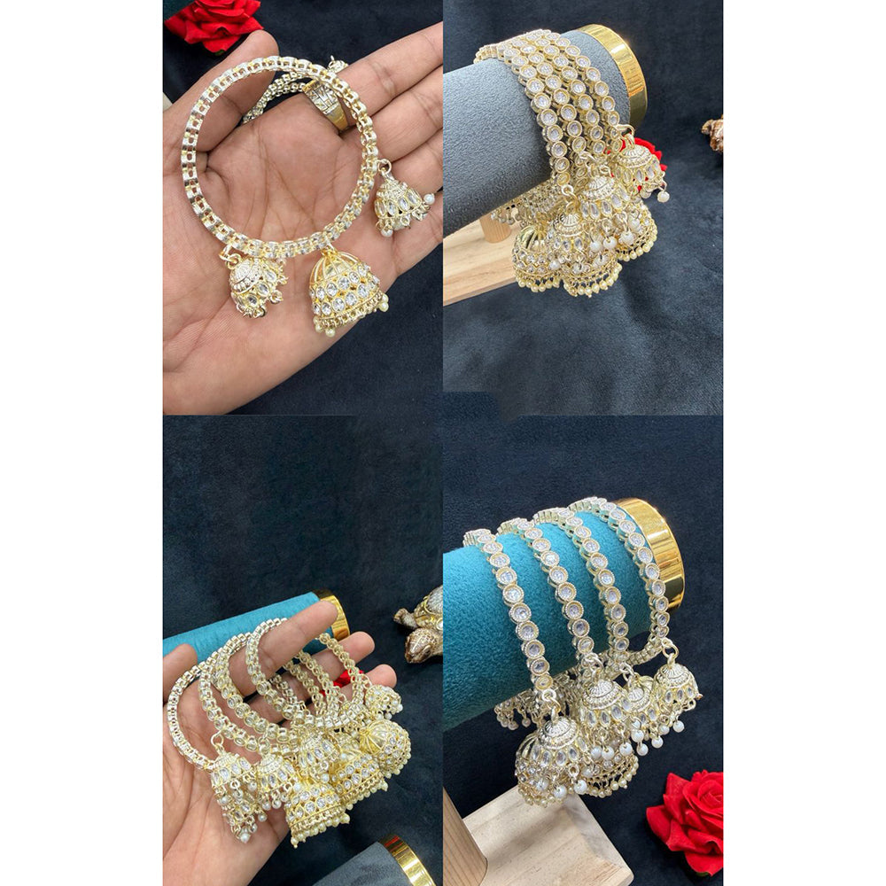 Ridhi Art Jewellery Elegant Kundan Stone And Pearl Bangles Set