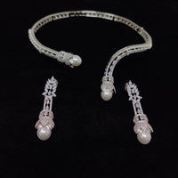 Ridhi Art Jewellery Glamorous American Diamond And Pearl Choker Necklace Set