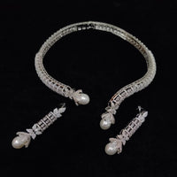 Ridhi Art Jewellery Glamorous American Diamond And Pearl Choker Necklace Set