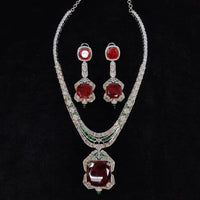 Ridhi Art Jewellery Classic American Diamond Statement Necklace Set