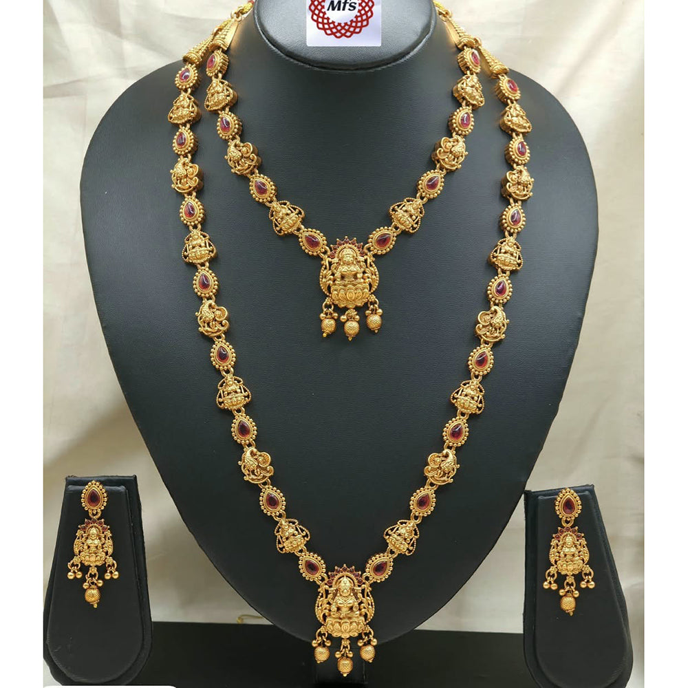 Ridhi Art Jewellery Classic Pota Stone And Beads Statement Double Temple Necklace Set