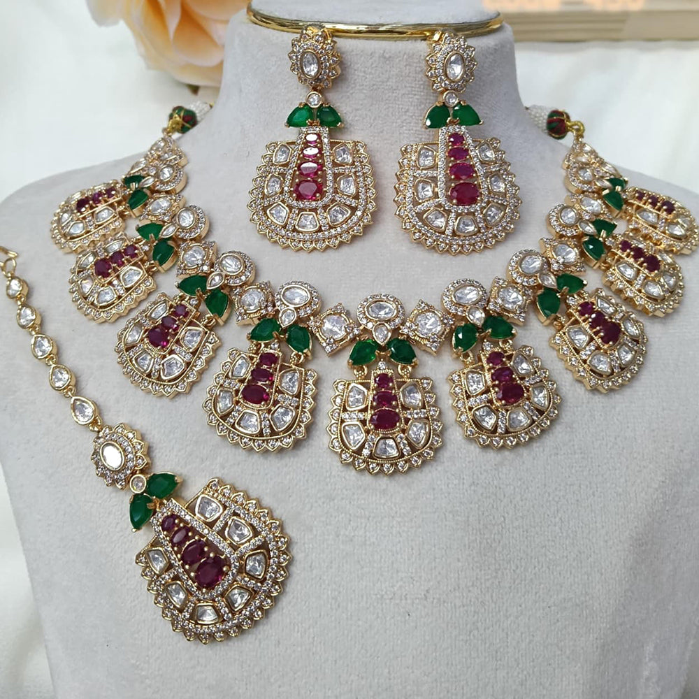 Ridhi Art Jewellery Designer Bridal Style Kundan Polki Stone Necklace Jewellery Set