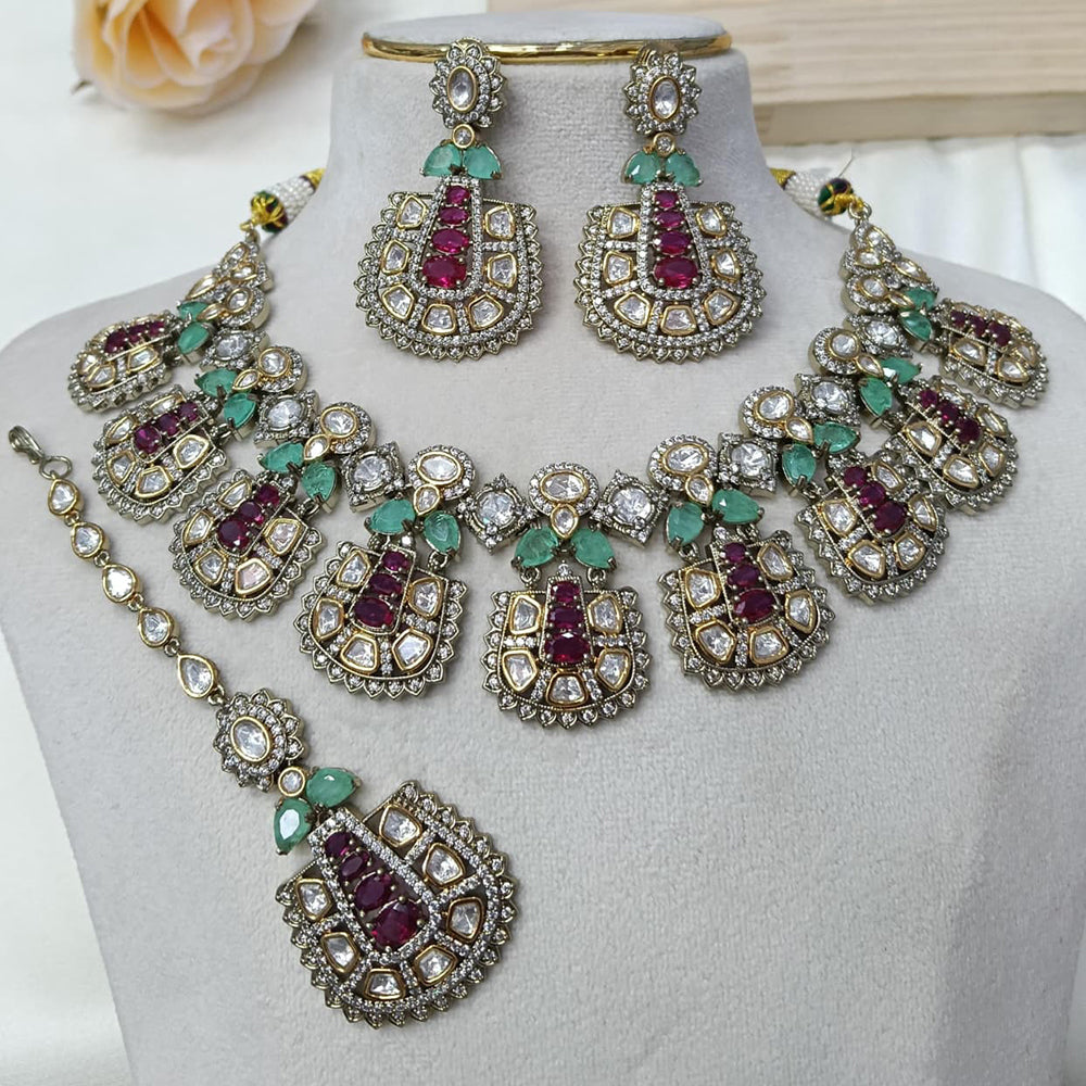 Ridhi Art Jewellery Designer Bridal Style Kundan Polki Stone Necklace Jewellery Set