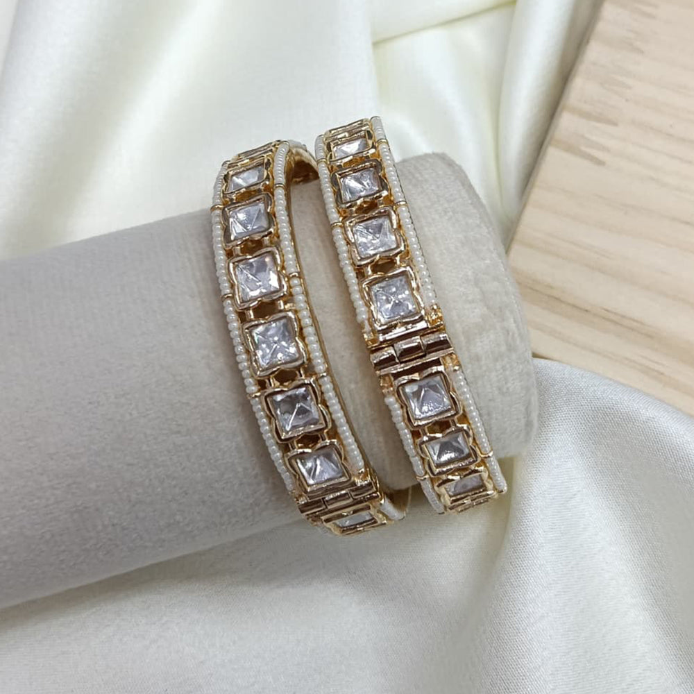 Ridhi Art Jewellery Royal Polki Kundan Stone And Pearl Openable Bangles Set