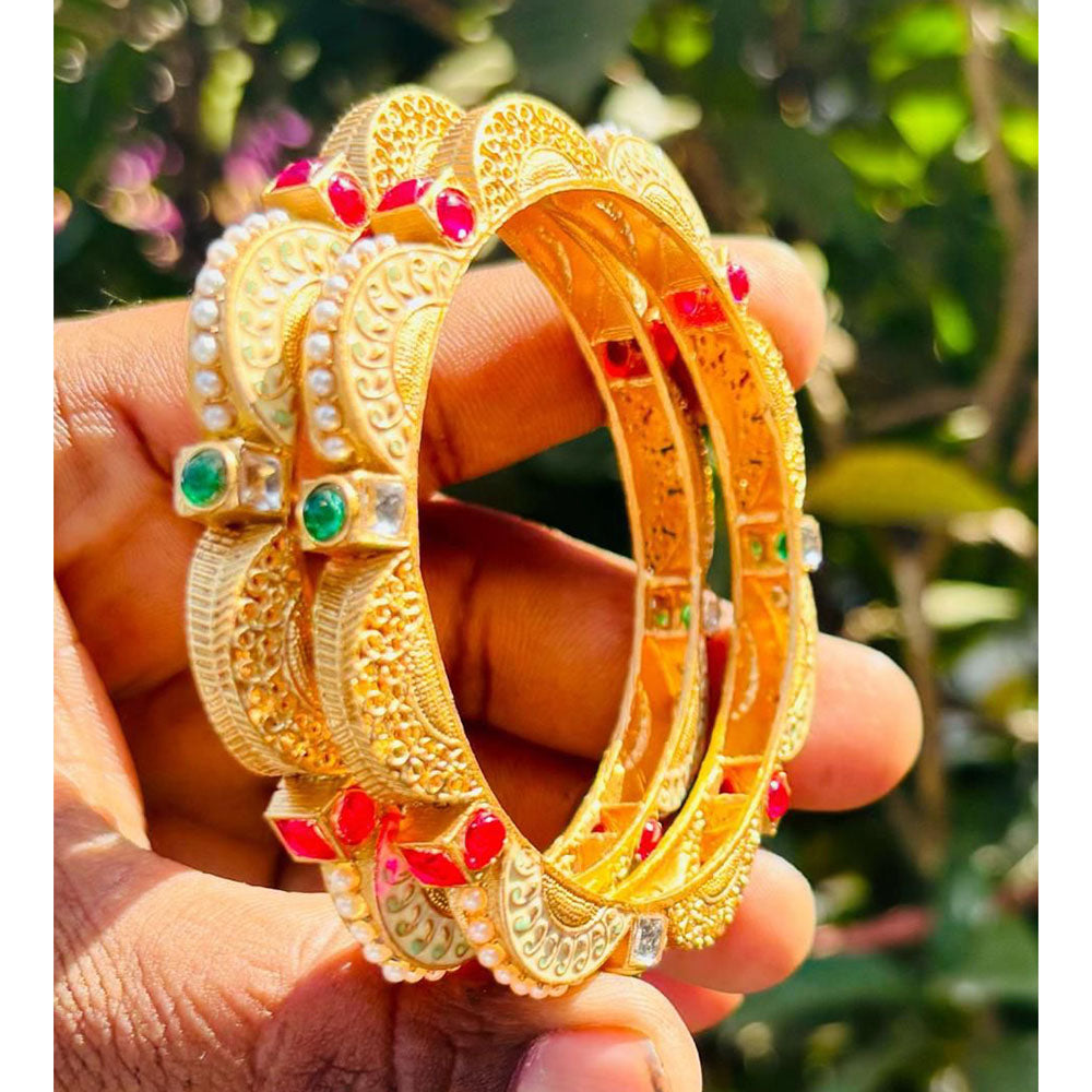 Royal Art Premium Finish Pota Stone And Meenakari Festive Bangles Set