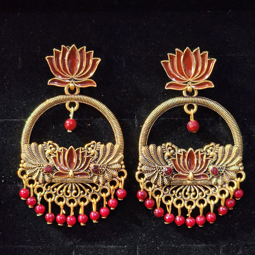 Rekha Gold Royal Meenakari And Pearl Designer Dangler Earrings