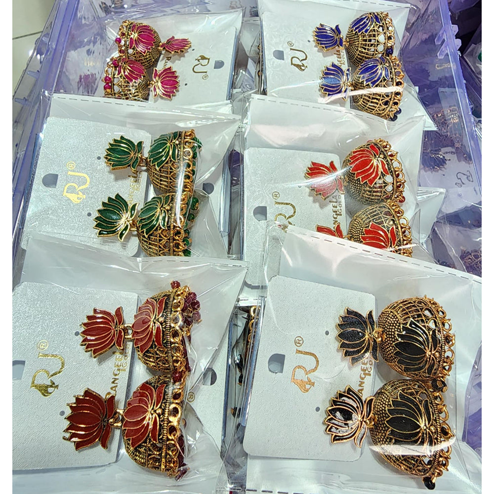 Rekha Gold Royal Meenakari And Pearl Designer Jhumki Earrings (Pack of 20)