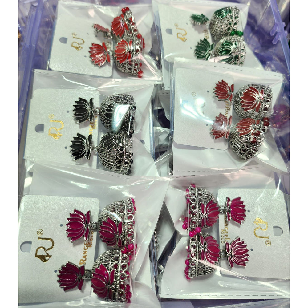 Rekha Gold Oxidised Plated Royal Meenakari And Pearl Designer Jhumki Earrings (Pack of 20)