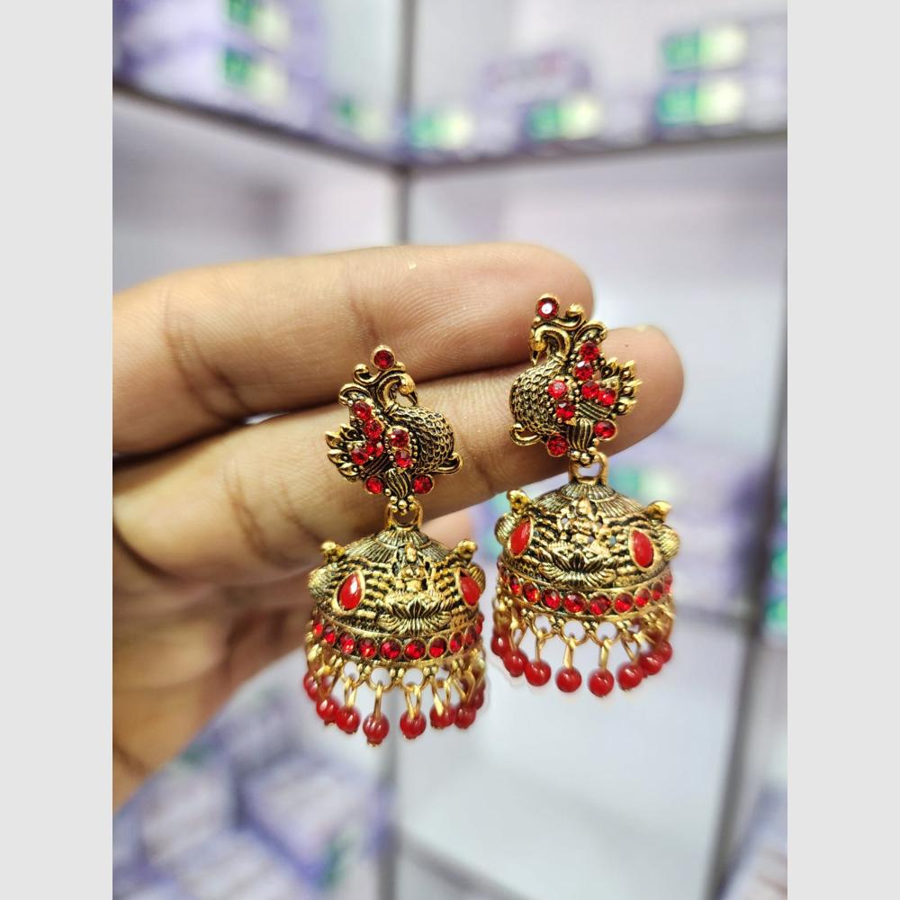 Rekha Gold Pota Stone And Pearl Temple Designer Jhumki Earrings (Pack of 27)